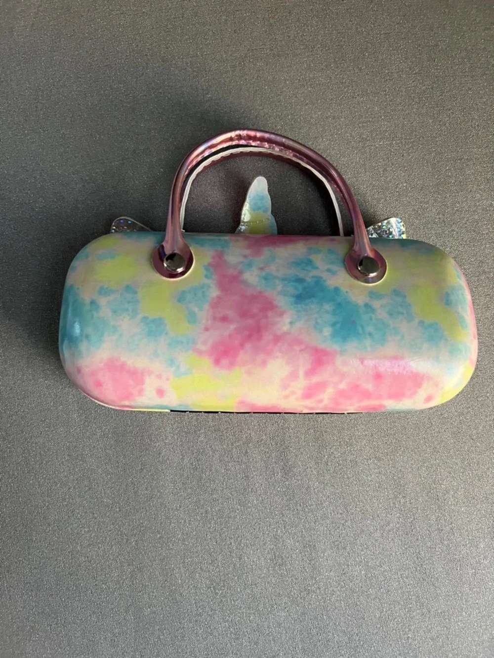 Unicorn Pastel Tie-Dye Glitter Eyelashes Ears Top-Handle Sunglasses 6” Case
